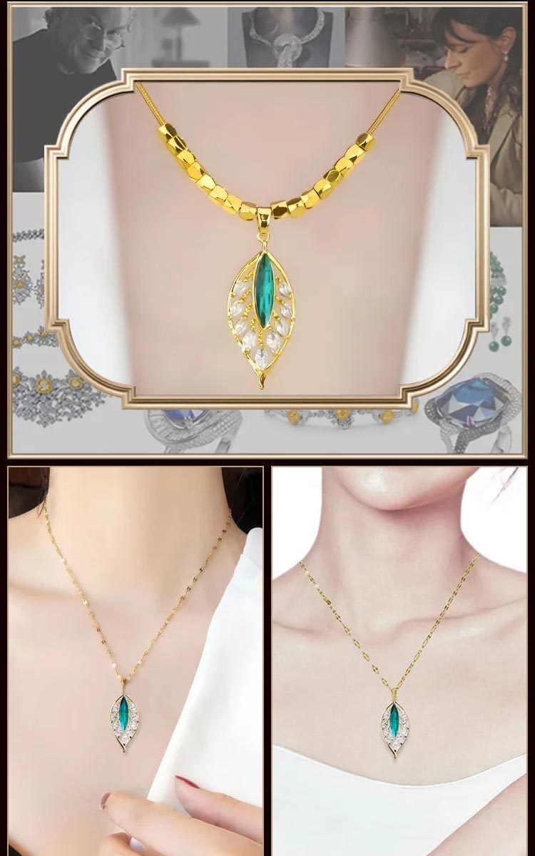 za8-Titanium steel golden branch and jade leaf clavicle chain for women