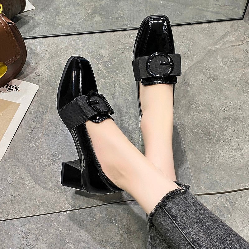 ddd19-2023 new style thick heel british style small leather shoes women