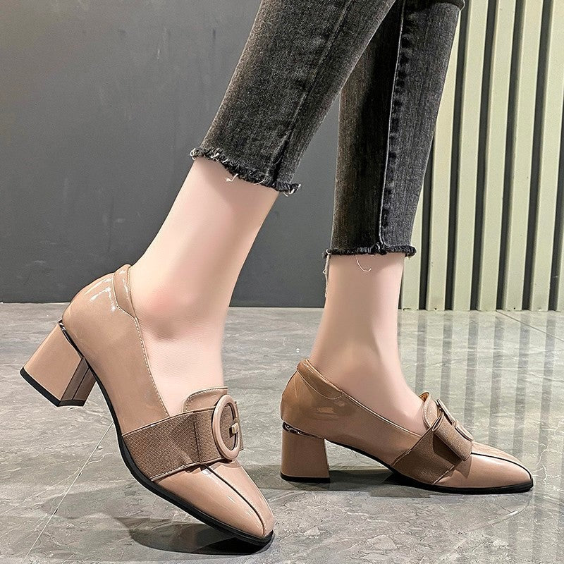 ddd19-2023 new style thick heel british style small leather shoes women