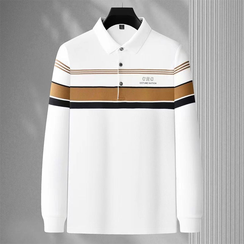 zd255-2024 autumn striped long-staple cotton embroidered polo shirt for men