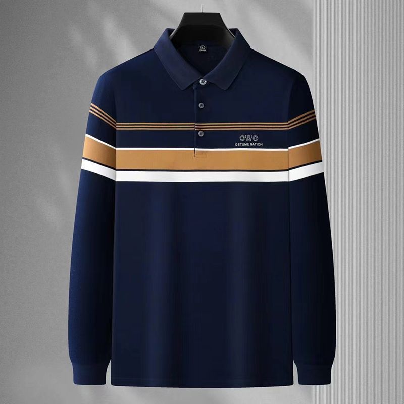 rob229-2024 autumn striped long-staple cotton embroidered polo shirt for men