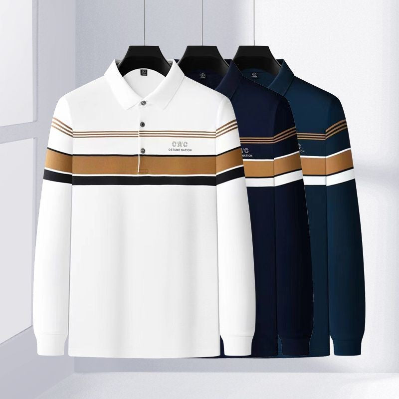 rob229-2024 autumn striped long-staple cotton embroidered polo shirt for men