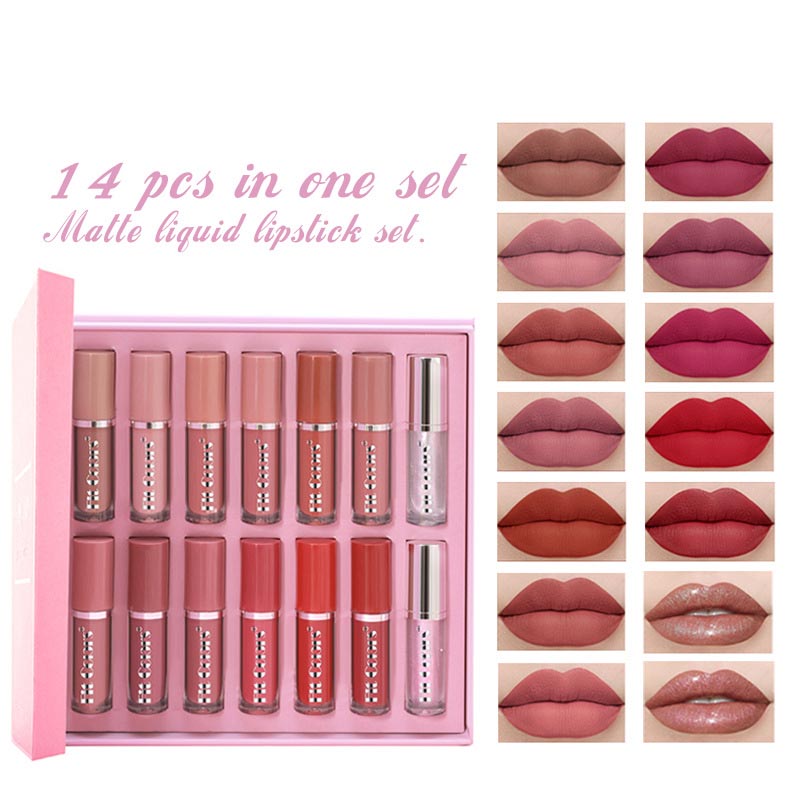 14-color lip gloss gift box set matte liquid lipstick