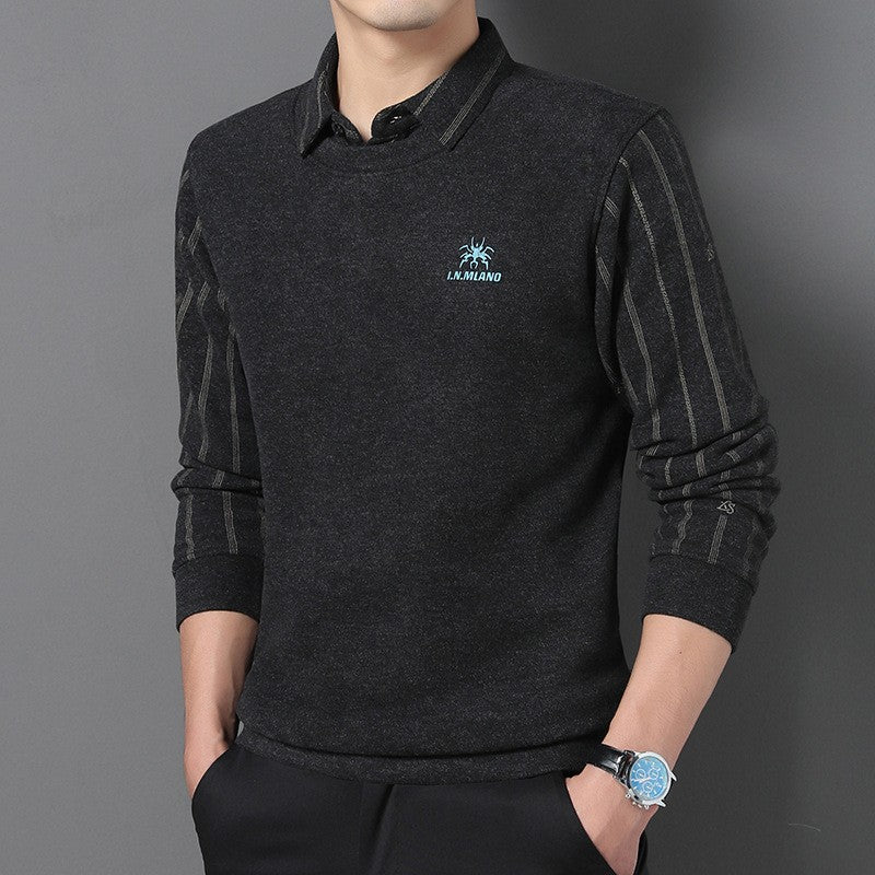 zd273-Men's winter velvet thickened warm business casual polo shirt