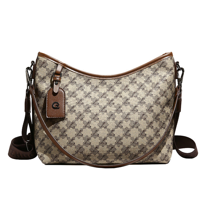 Large-capacity, high-end and versatile printed shoulder crossbody bag