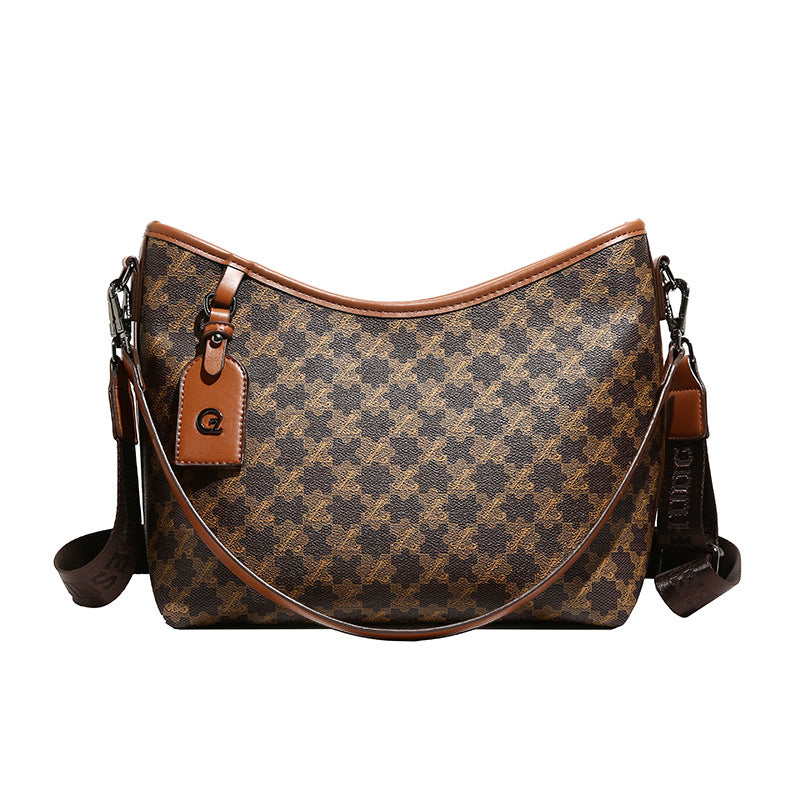 Large-capacity, high-end and versatile printed shoulder crossbody bag