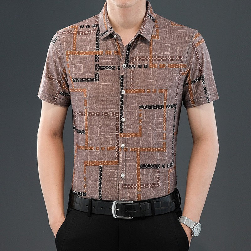 2024 middle-aged men’s ice silk short-sleeved floral shirt