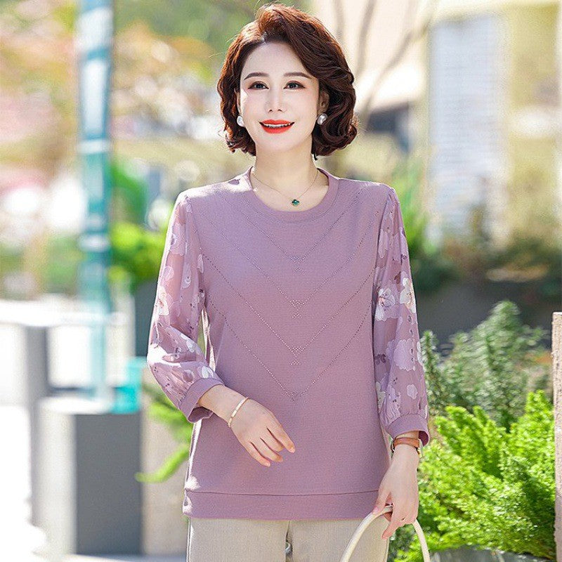 zp361-2024 knitted embroidered T-shirt for middle-aged and elderly people