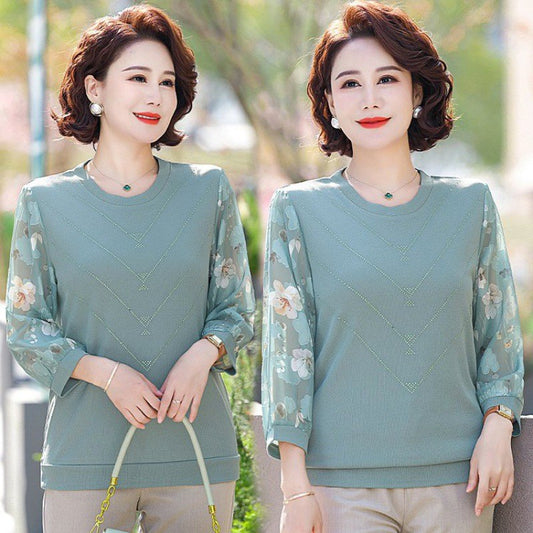 zp361-2024 knitted embroidered T-shirt for middle-aged and elderly people