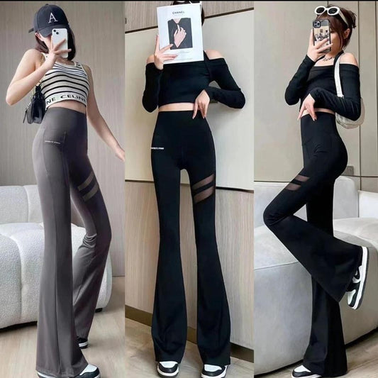 ae483-Summer mesh boot-cut high waist yoga pants