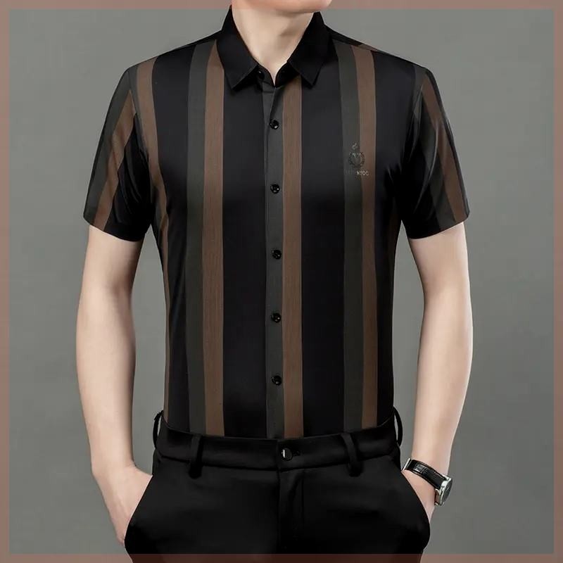 Slim striped men's short-sleeved shirt