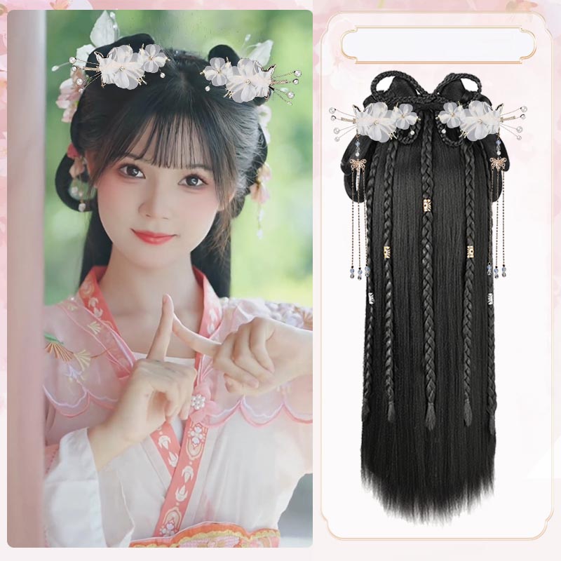 ae525-Hanfu wig bag all-in-one lazy hairstyle headband and headwear set