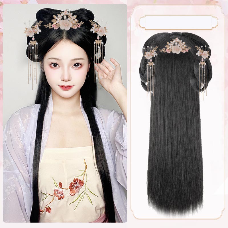 ae525-Hanfu wig bag all-in-one lazy hairstyle headband and headwear set