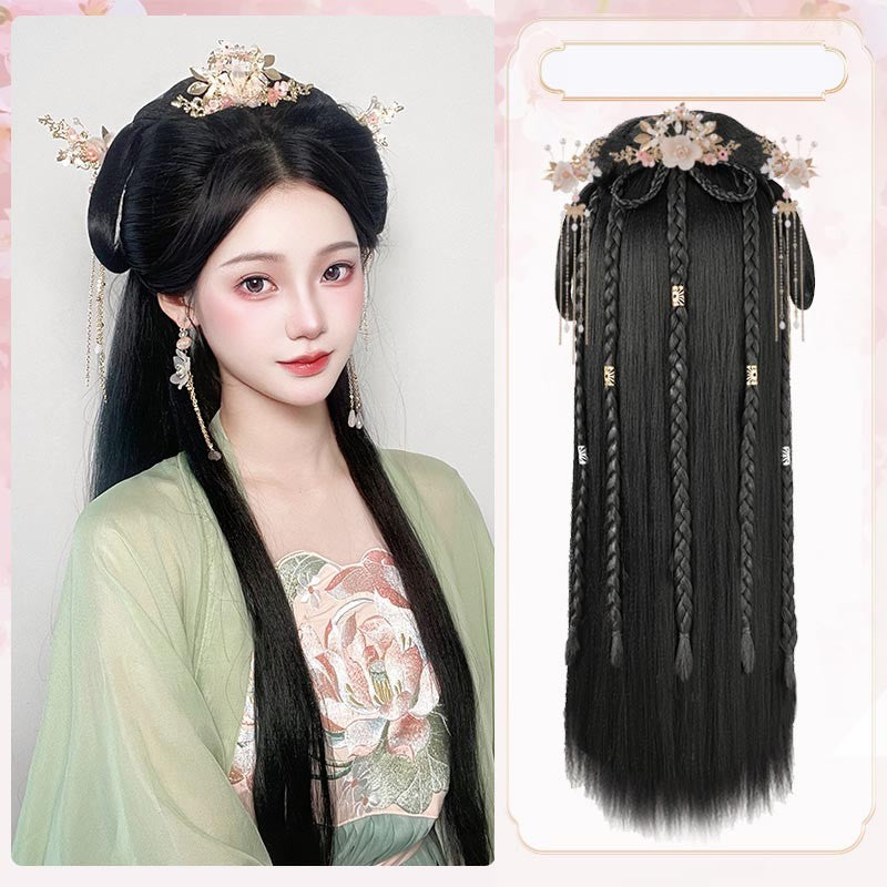 ae525-Hanfu wig bag all-in-one lazy hairstyle headband and headwear set