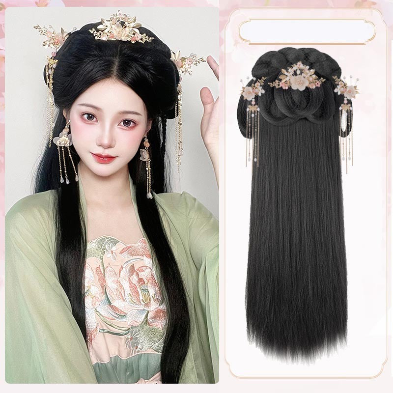 ae525-Hanfu wig bag all-in-one lazy hairstyle headband and headwear set