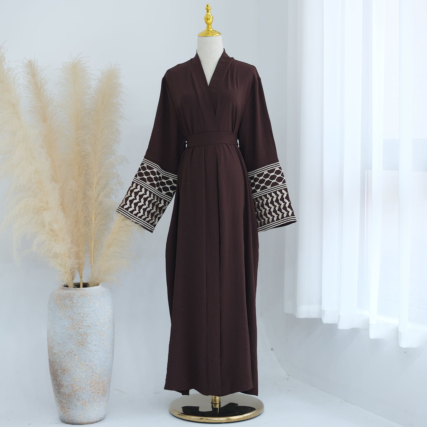 Exquisitely embroidered fringed cardigan robe