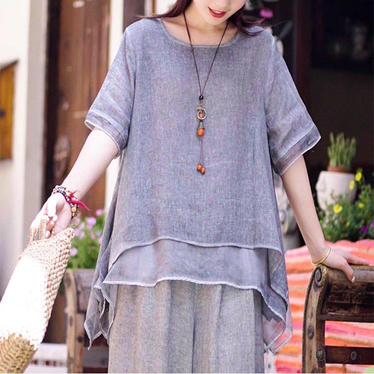 Women's fashionable two-piece cotton and linen suit