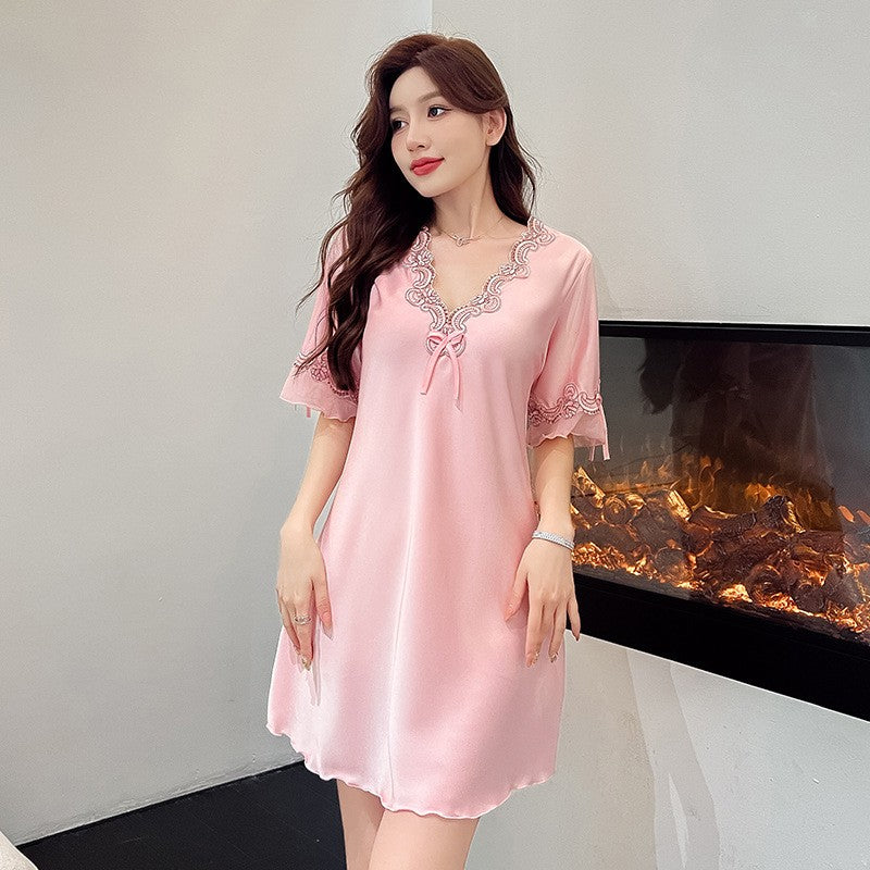 2024 Summer Thin Women's Ice Silk Nightdress اشتري 1 و إحصول على 1 مجانا