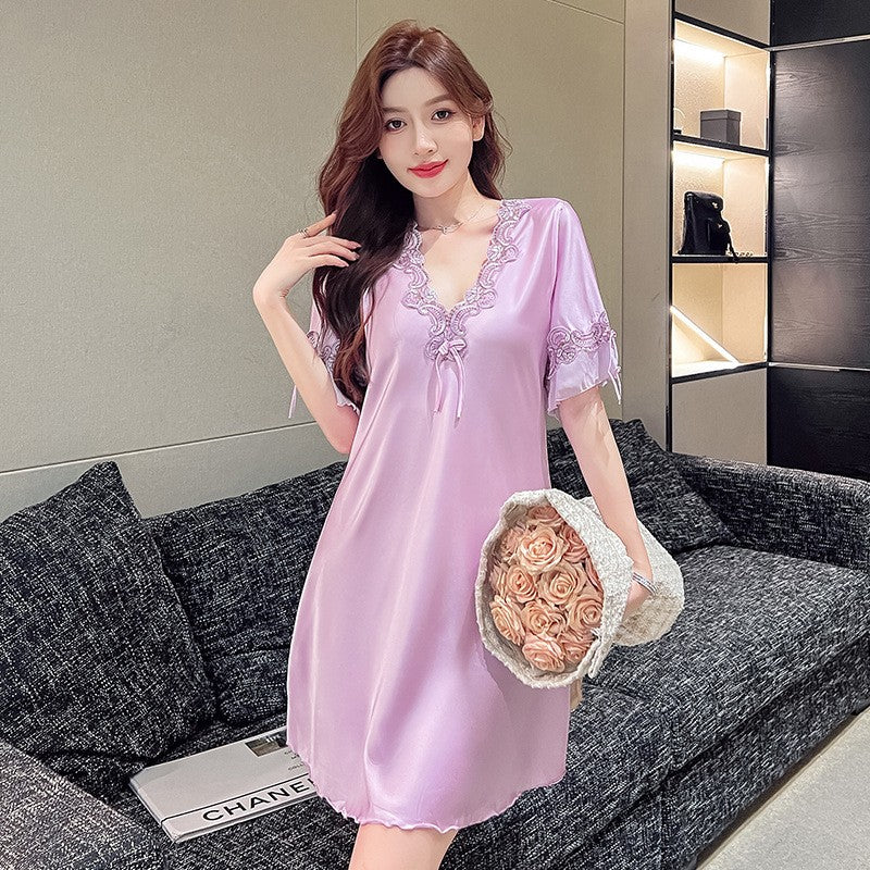 2024 Summer Thin Women's Ice Silk Nightdress اشتري 1 و إحصول على 1 مجانا