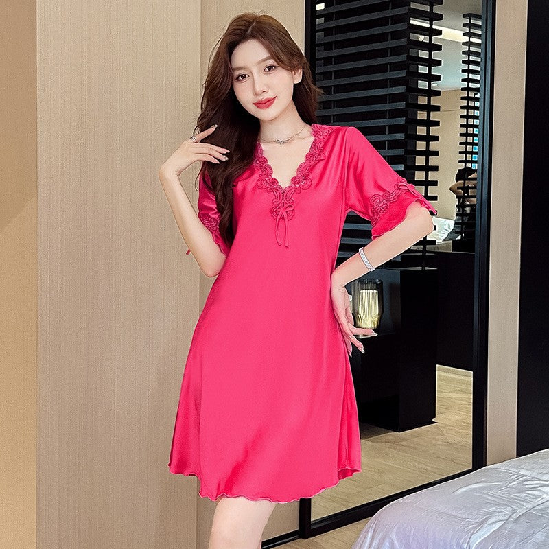 2024 Summer Thin Women's Ice Silk Nightdress اشتري 1 و إحصول على 1 مجانا