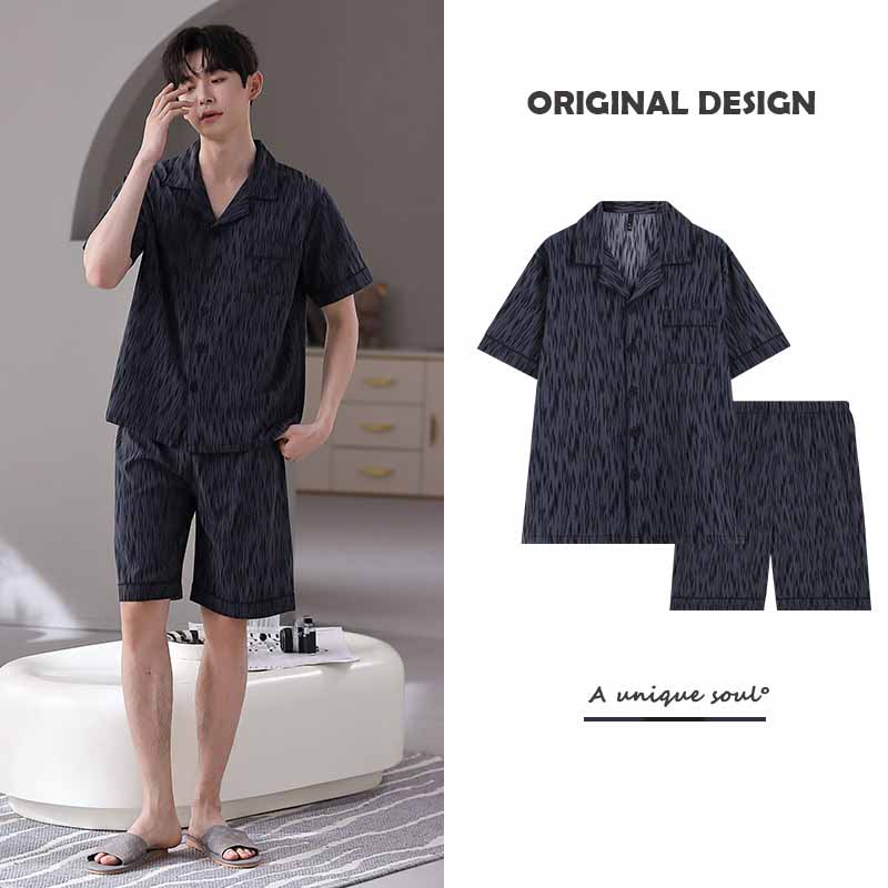 ae556-Summer ice silk men's pajamas suit