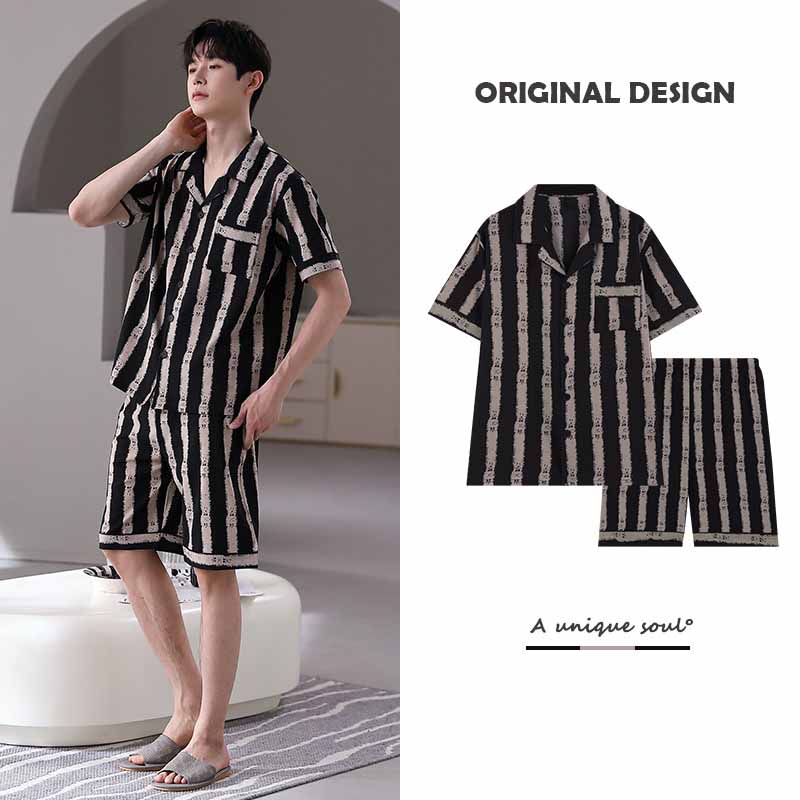 ae556-Summer ice silk men's pajamas suit