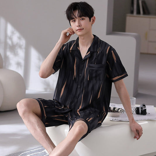 ae556-Summer ice silk men's pajamas suit