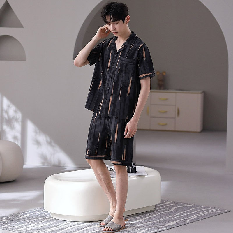 ae556-Summer ice silk men's pajamas suit