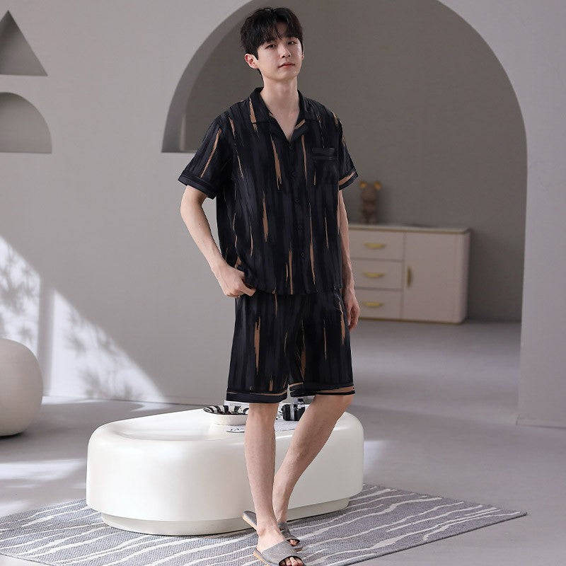 ae556-Summer ice silk men's pajamas suit