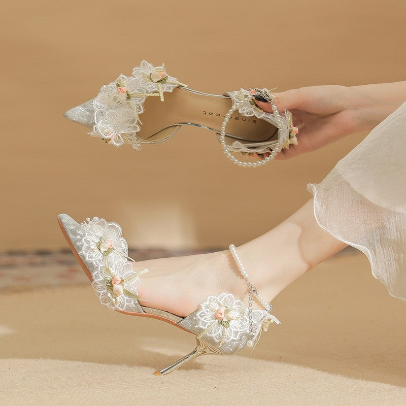 ae559-summer women's pearl chain high heels