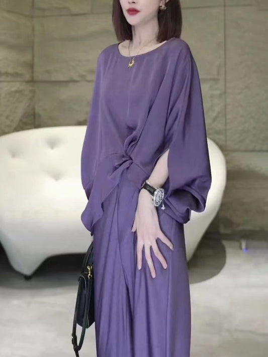 ae566-Fashionable Summer Casual Light Luxurious Wide Leg Pants Suit for Women