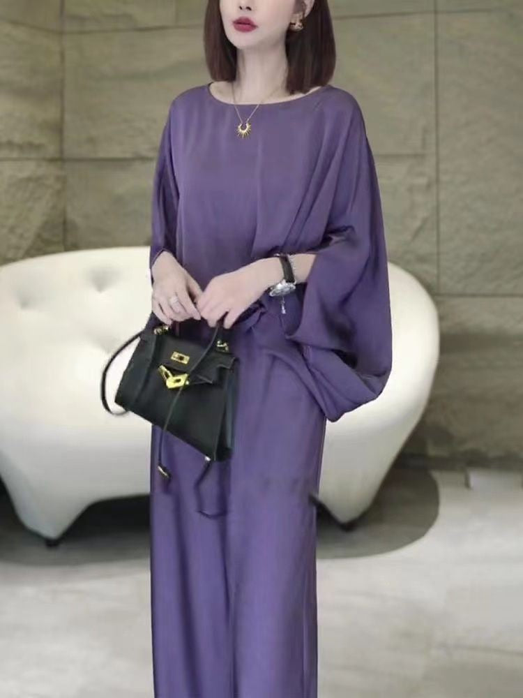 ae566-Fashionable Summer Casual Light Luxurious Wide Leg Pants Suit for Women