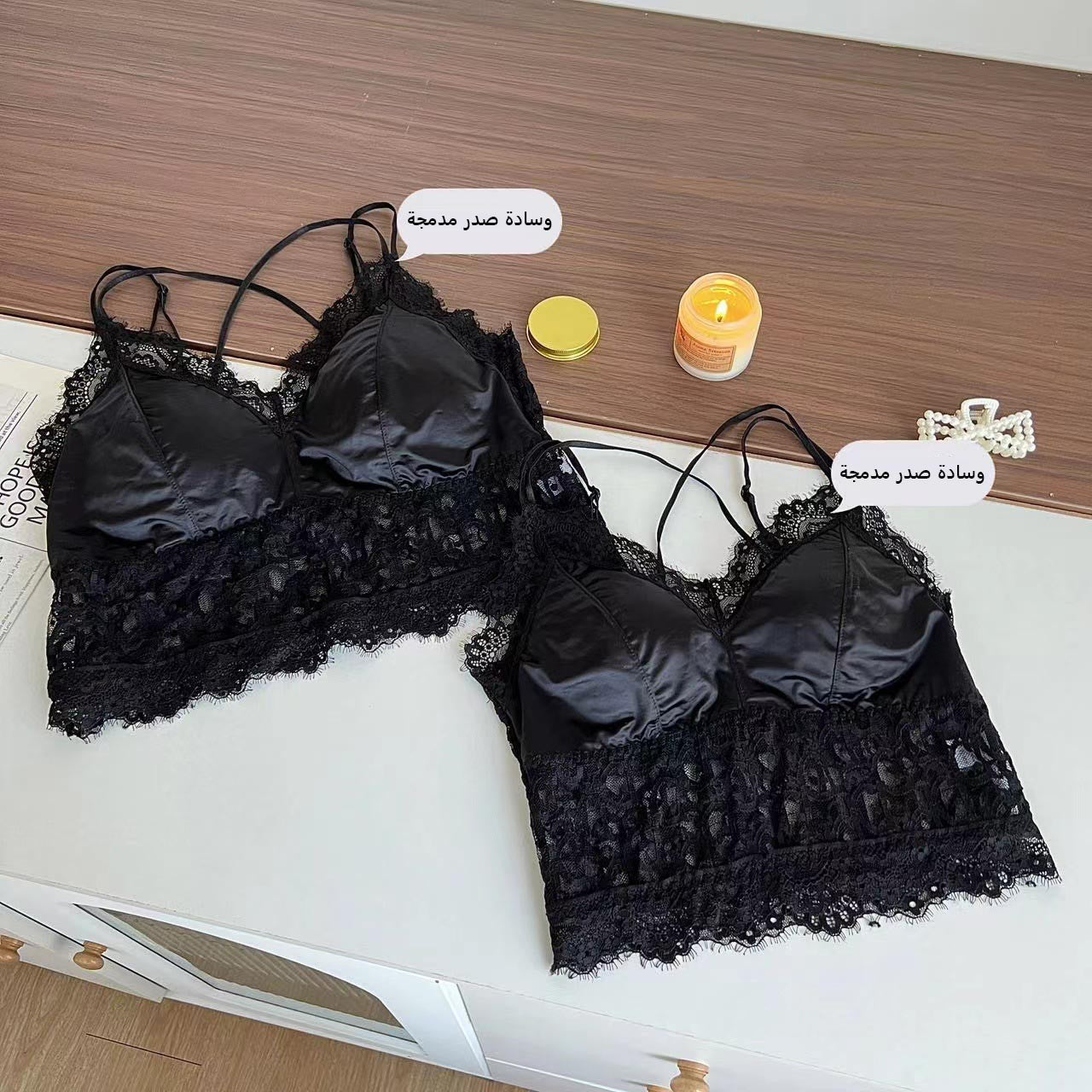 French floral lace cross back bra توصيل مجاني! اشتري 1 واحصل على 1 مجانا!