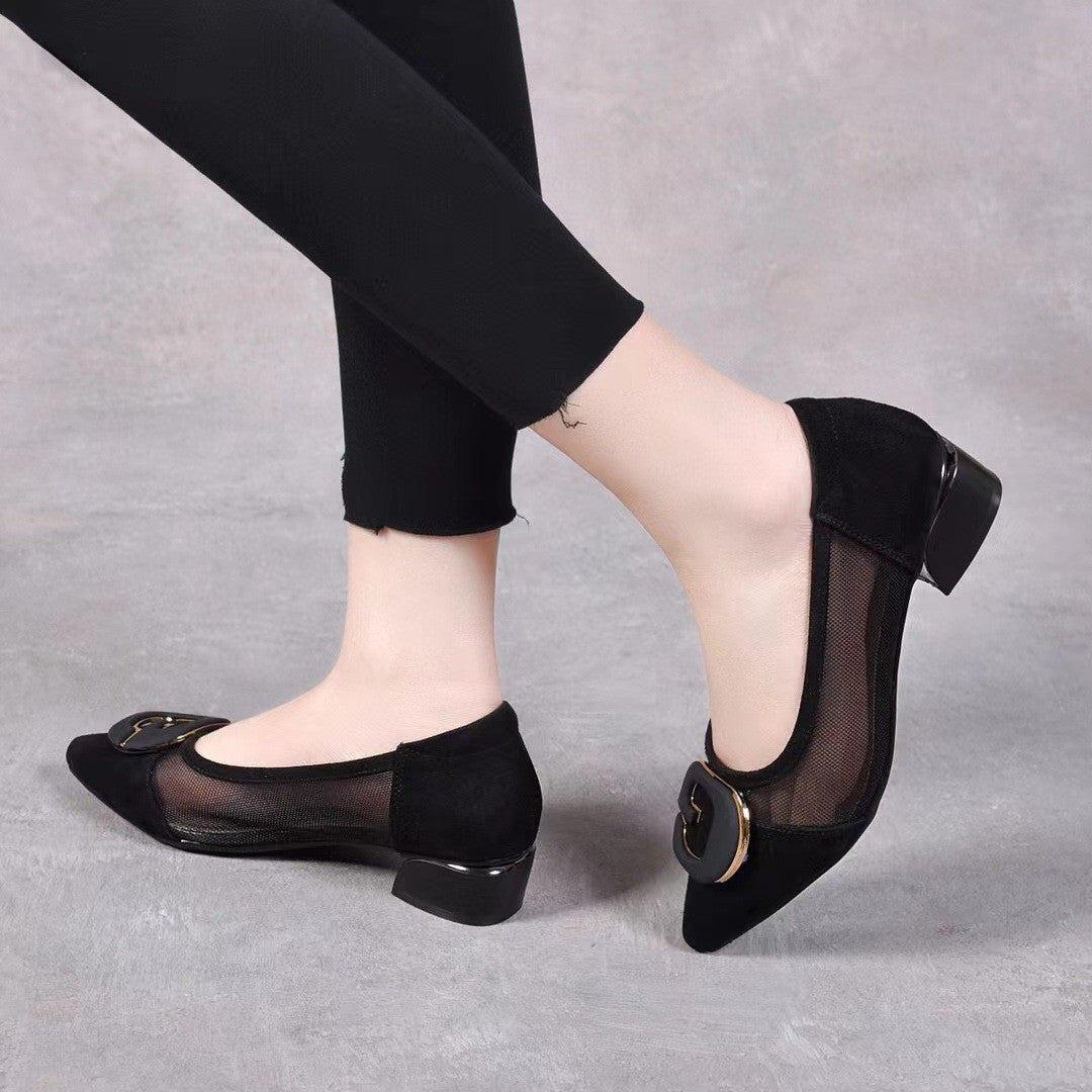 ae589-Women's mesh pointed toe hollow sandals