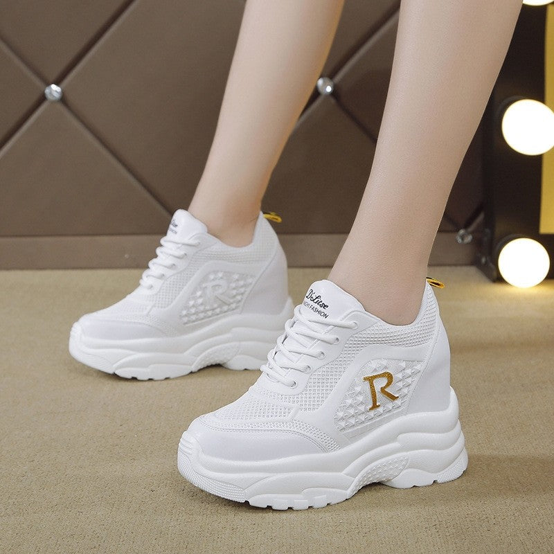 Height-enhancing soft-soled versatile women's sports shoes