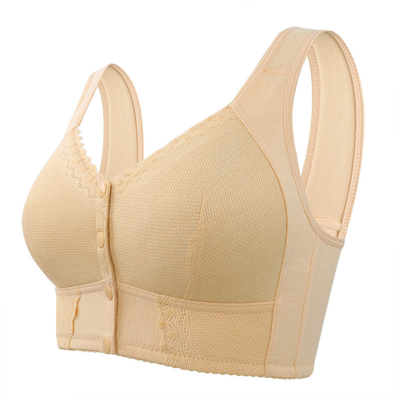 zp399-Soft cotton thin cup front buckle bra for middle-aged and elderly women