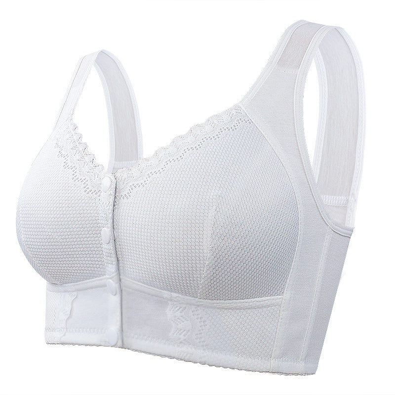 zp399-Soft cotton thin cup front buckle bra for middle-aged and elderly women