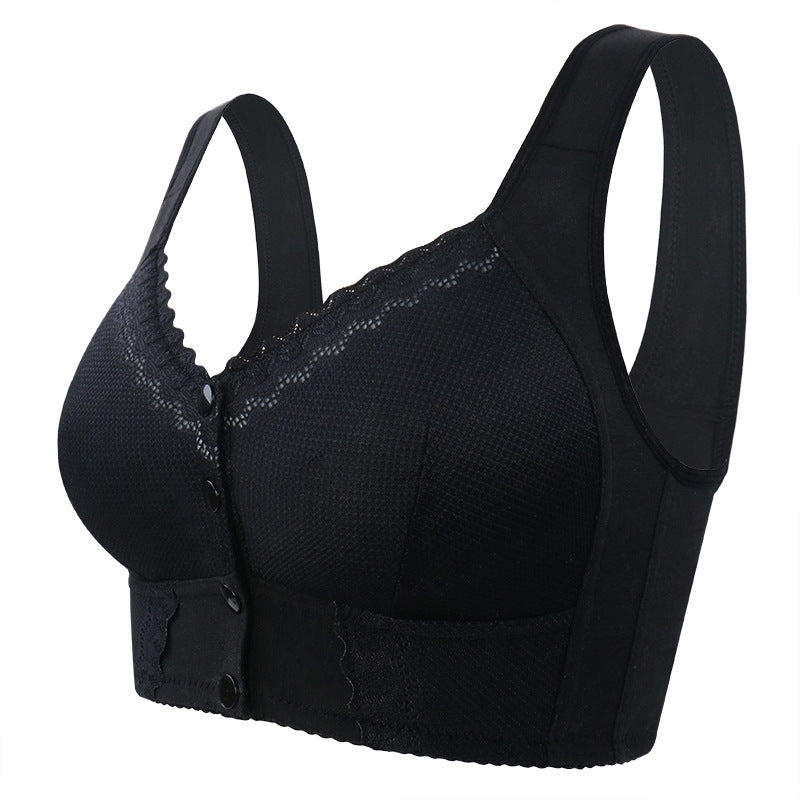 zp399-Soft cotton thin cup front buckle bra for middle-aged and elderly women