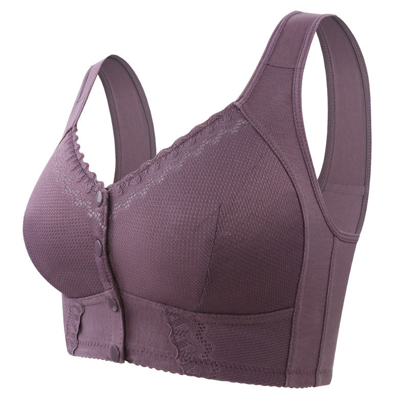 zp399-Soft cotton thin cup front buckle bra for middle-aged and elderly women