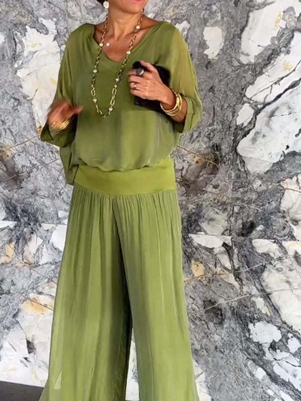 ae622-Summer solid color chiffon suit women