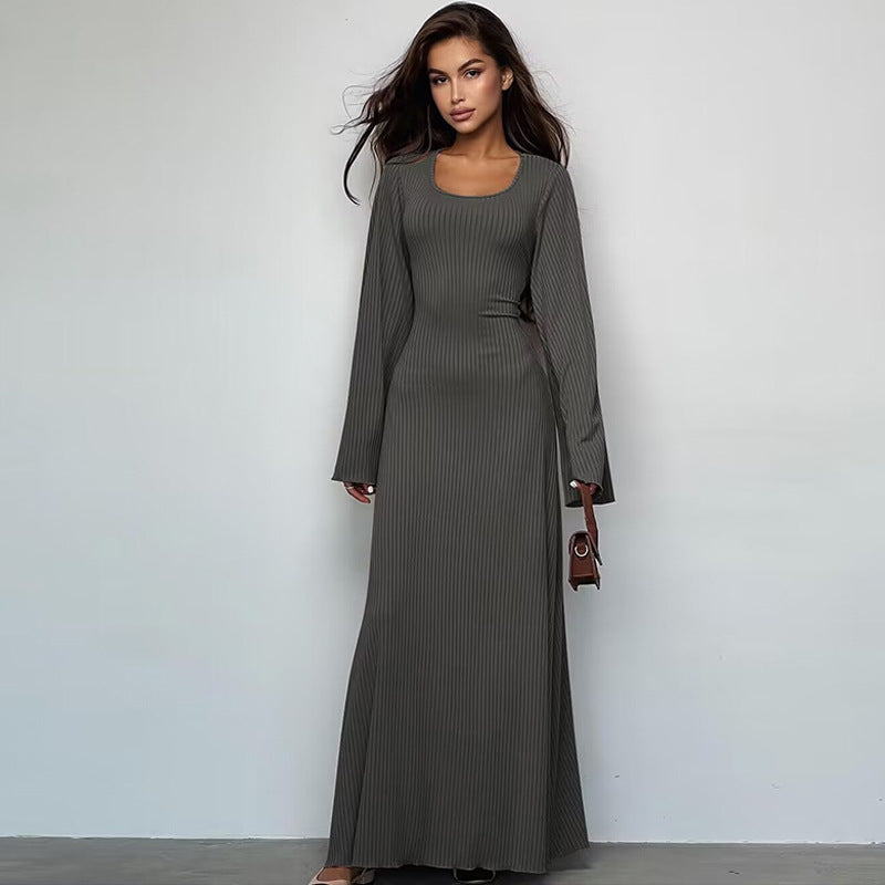 ae636-Fashionable and casual loose long-sleeved dress