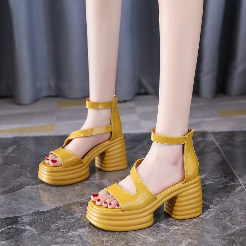 French platform ribbed high heels