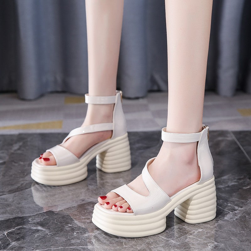 French platform ribbed high heels