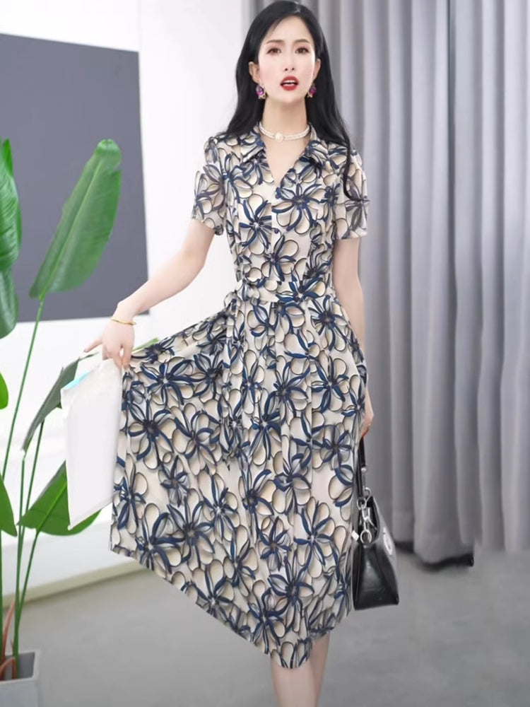 zp419-Summer lace-up waist slimming dress