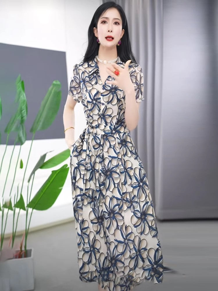 zp419-Summer lace-up waist slimming dress