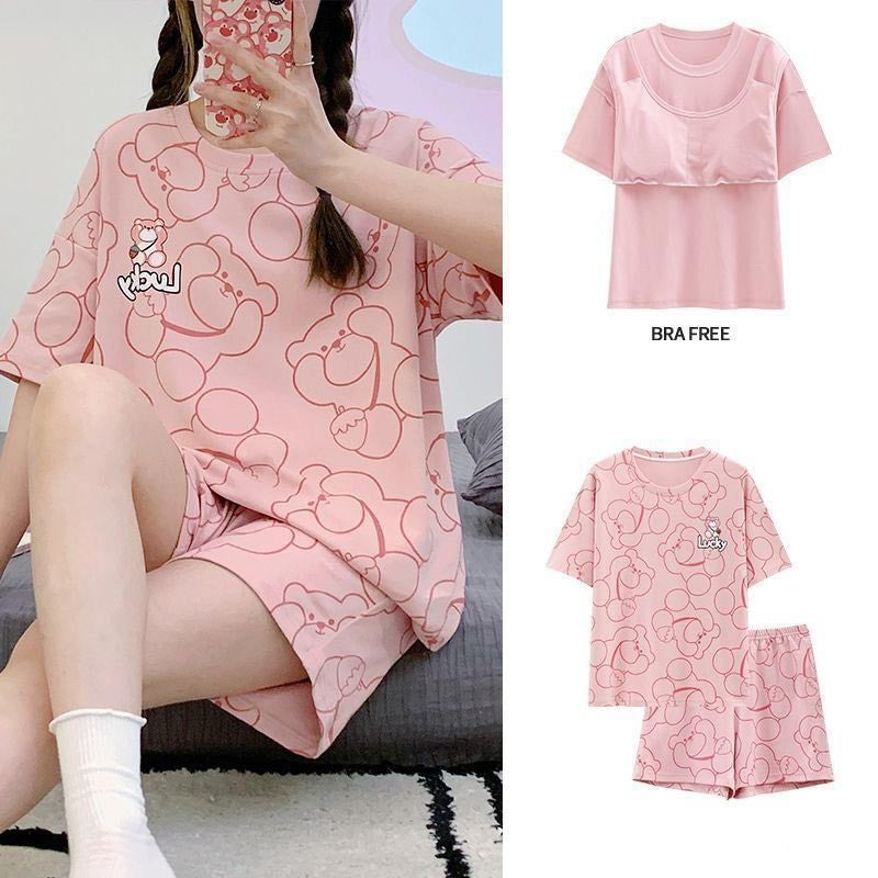 Summer Korean style casual home wear with chest pad