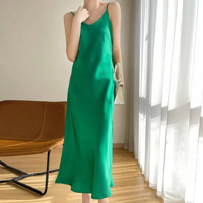 Women's silk suspender dress slimming waist