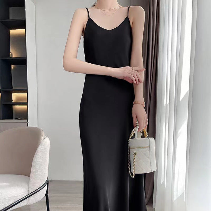 Women's silk suspender dress slimming waist