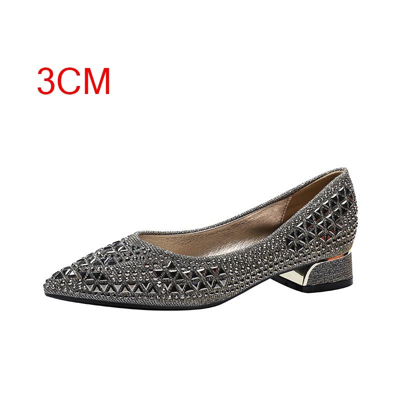 French pointed rhinestone thick heel elegant women's shoes