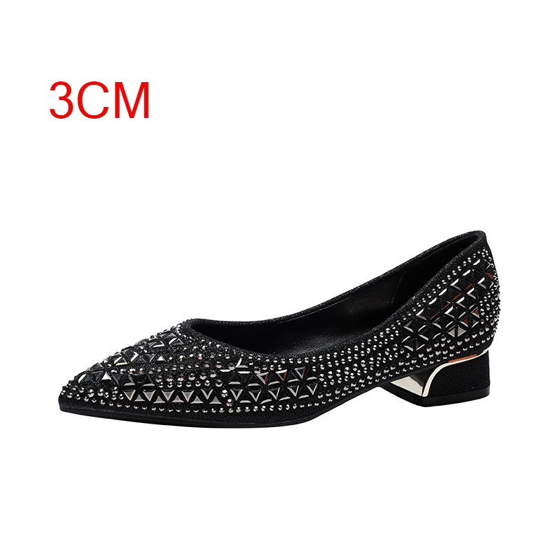 French pointed rhinestone thick heel elegant women's shoes